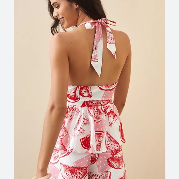 Eva Franco Anthropologie watermelon peplum halter top - Picture 3 of 8